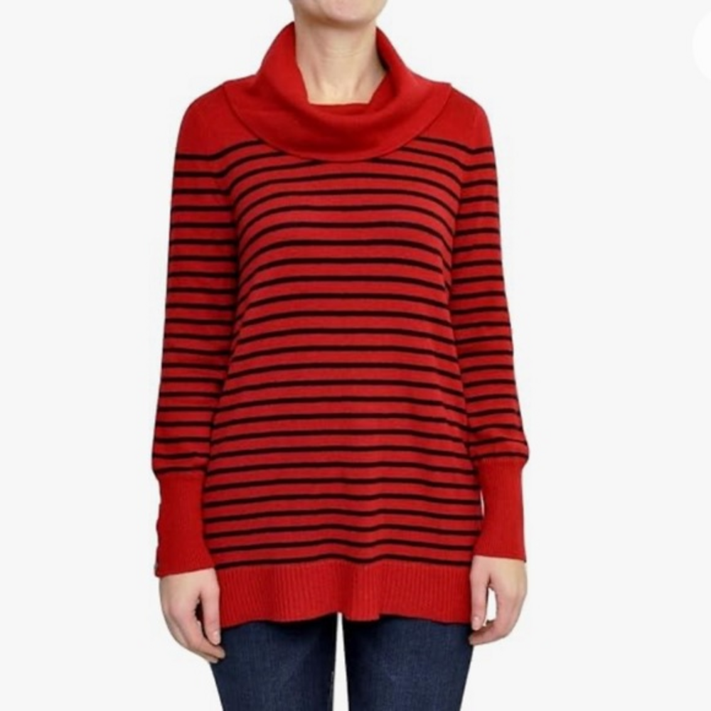 Lauren Ralph Lauren Red‎ Striped Cow Neck Sweater Sz XS